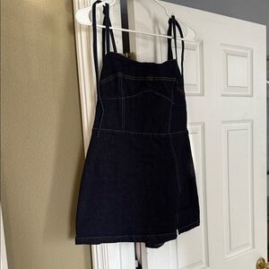 Black Denim Strappy Romper Dress